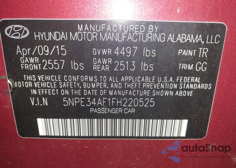 2015 Hyundai Sonata Sport z USA, uszkodzony, nr VIN 5NPE34AF1FH220525